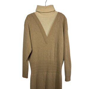 Vintage Donna Morgan Beige Ribbed Lambs Wool Blend Turtleneck Sweater Dress
